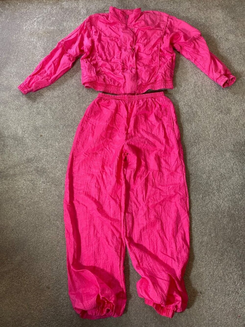 Vintage Casual Club Hot Pink Nylon Tracksuit Elastic Waist Pants & Zip Jacket Me